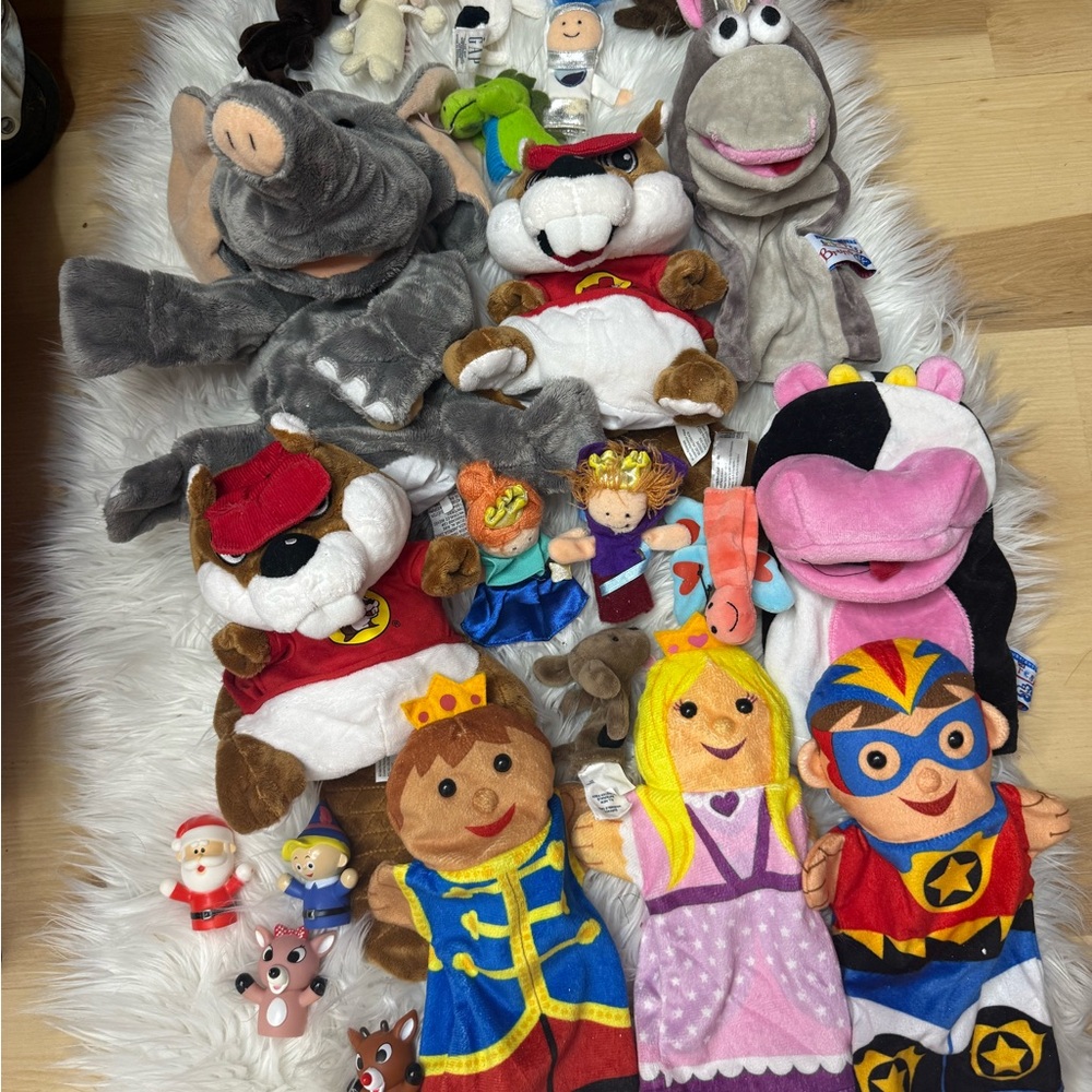 Gray and Pink Plush Hand Puppet Set for Kids - Assorted Characters